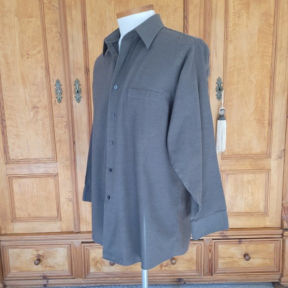 Muted Dark Olive Green Button Down Shirt By Geoffrey Beene. Size 16 1/2" - Picture 3 of 10